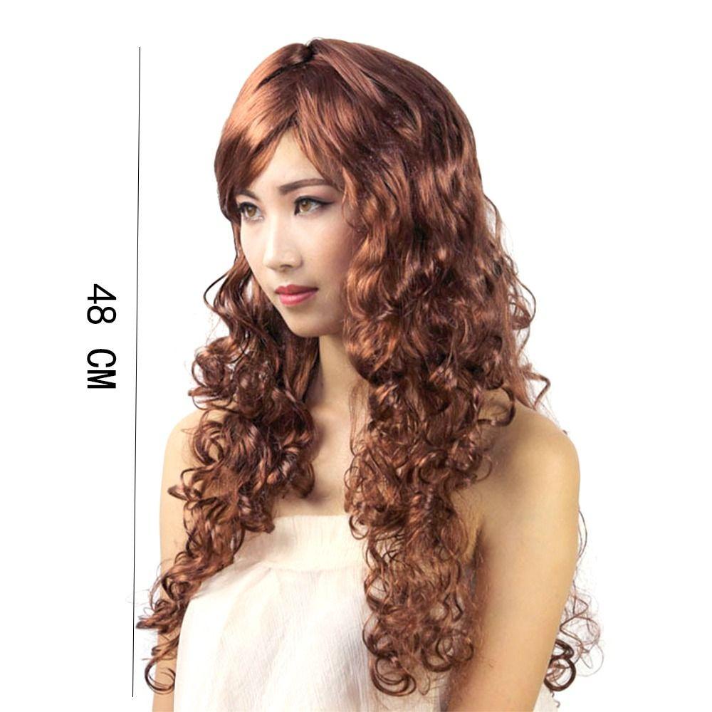 Lily Wig Wanita Middle Score Rambut Tebal Kostum Cosplay Wig Penuh Roll Panjang