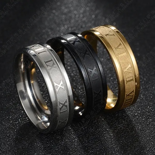 Cincin Couple Titanium Stainless Steel Angka Romawi Dan Sisi Rata Polos Anti Karat Selamanya Fashion Ring Pria Wanita Gaul Metal Gaya Elegan Kasual Vintage Colossal Anniversary Hari Jadi