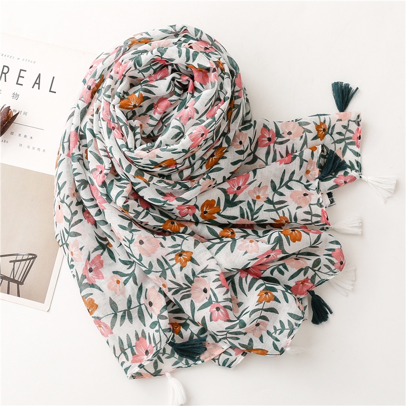 ITSFRIDAY KALEE Scarf - Premium Pashmina Shawl Selendang Syal Pasmina Hijab Import Motif Flower Pink Tassel