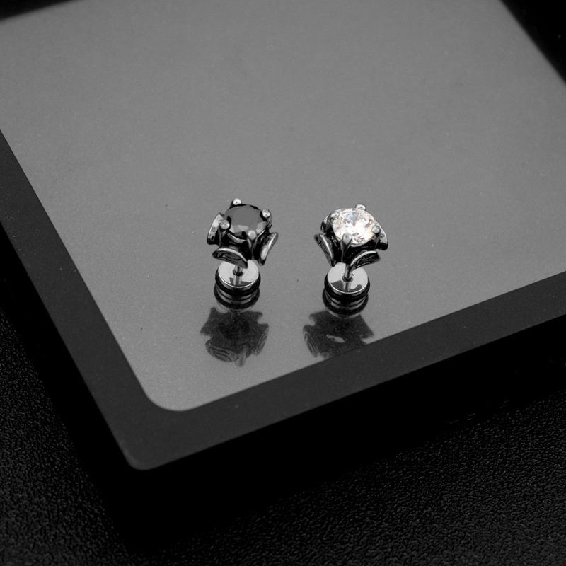 Anting Baja Titanium Gaya Gelap Anti Karat Persegi Hias Zirkonium Anting Pria Wanita Pasangan Disc Earrings