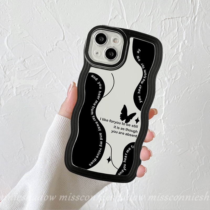 Casing Kupu-Kupu Bunga Retro Hitam VIVO Y02s Y22 Y02 Y35 Y12s Y15s Y33s Y21s Y16 Y21 Y15 Y20 Y17 Y11 Y15A Y12i Y12 Y93 Y50 V20 V25E Y22s Y30 Y91C Y91 V25 V21 Wavy Edge Soft Tpu Case