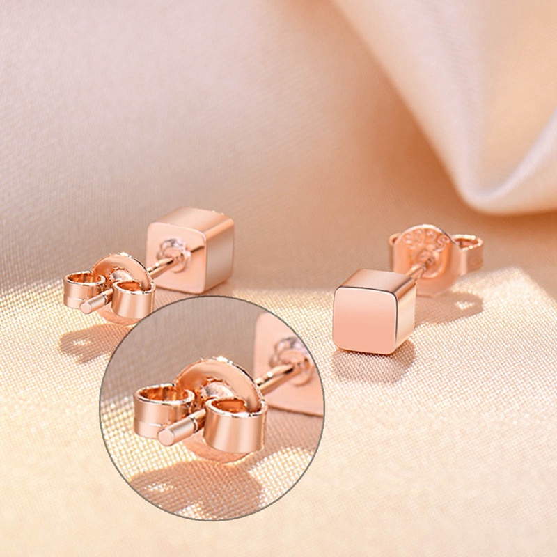 Fashion Wanita Pria Square Ear Studs Warna Emas Tembaga Geometris Square Barbel Stud Earring Jewelry