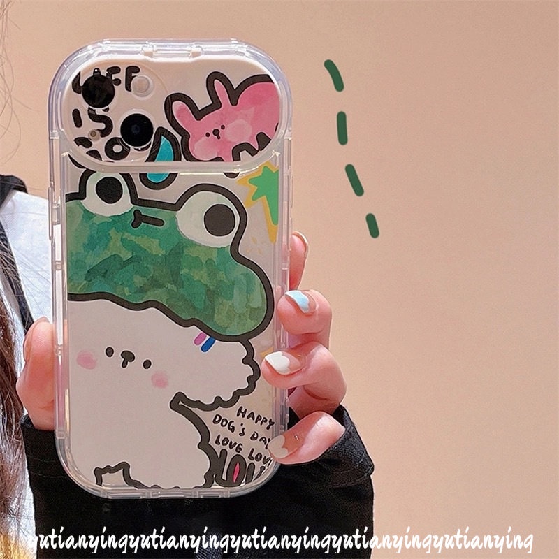 IPHONE Soft Phone Case Kompatibel Untuk Iphone11 12 14 13 Pro Max 7Plus X8 7 Plus XR XS Max SE 2020 Flip Make Up Cermin Graffiti Kartun Hewan Lucu Kelinci Kodok Anjing Cover