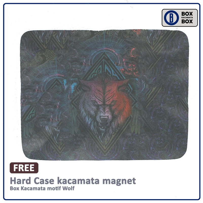 Tempat Kacamata Cepuk Magnet Motif Wolf Keren / Box Kacamata Pria Free Lap Senada New  CC18