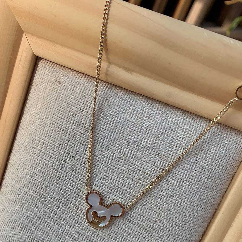 Kalung Mutiara Putih Alami | Kalung Rantai Dengan Liontin Beruang | Rose Gold 18k | Aksesoris Bahan Stainless Steel Untuk Wanita