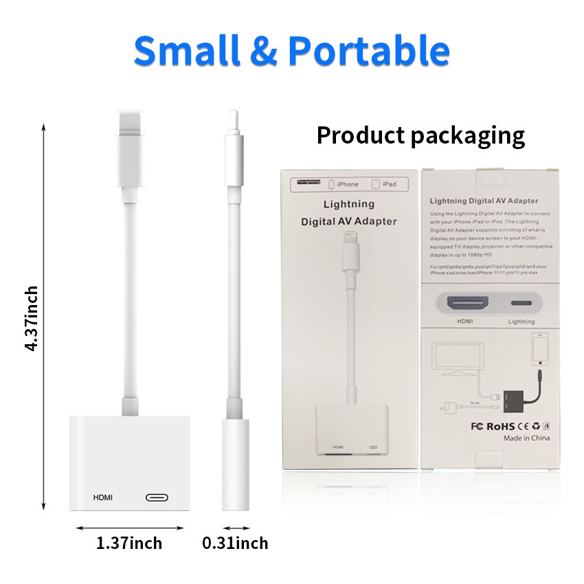 Lighting to hdmi digtial av adapter cable/phone to TV /Projector/Monitor dongle/connector with charging port/Support pad VGA HDMI Displayport converter 1080p/2K/4K Video sync screen  Compatible with iPhone 14/13/12 /12 Pro/11/11 Pro/11 Pro Max