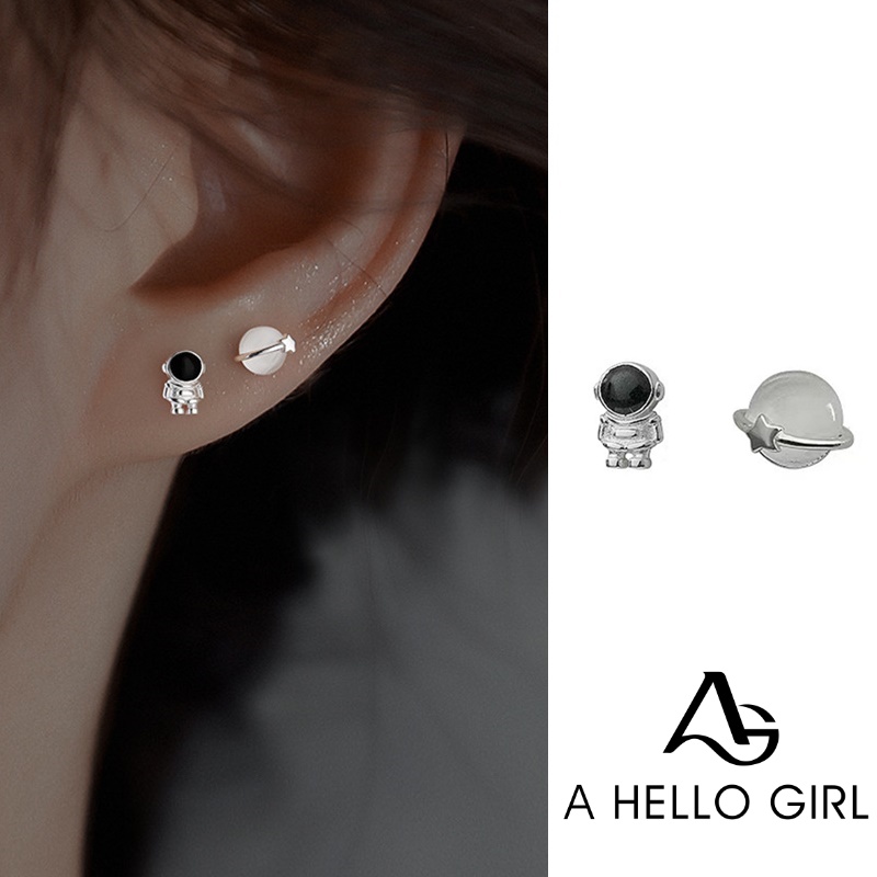 2022 Anting Tusuk Sterling Silver 925 Model Astronot / Planet Asimetris Mewah Ala Korea Untuk Wanita