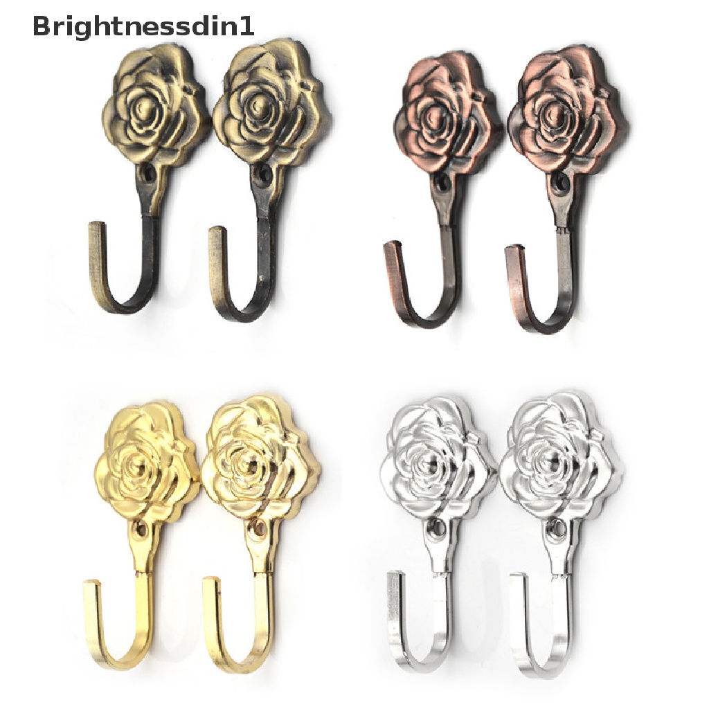 [Brightnessdin1] 2pcs/set New Rose Pattern Metal Curtain Hooks Rumah Dinding Pintu Dekoratif Kait Belakang Butik