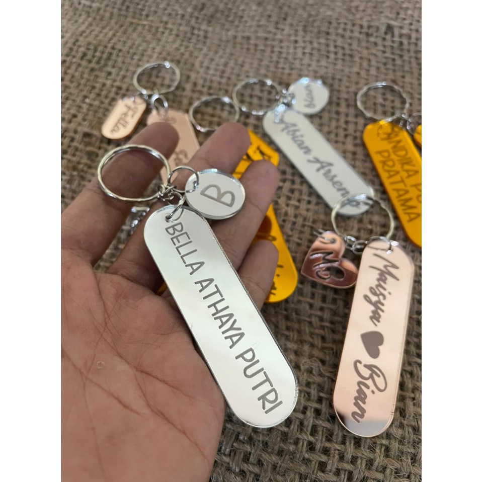 (SILVER) GANTUNGAN KUNCI NAMA MIRROR/ GANCI GRAFIR / CUSTOM GANCI NAMA