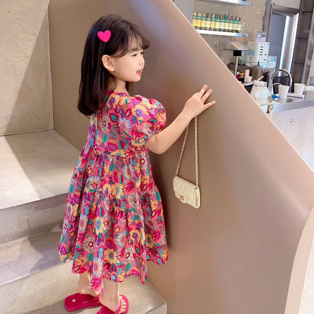 2-6 years old girls floral dress summer new children's foreign style short-sleeved princess dress baby summer cotton skirt