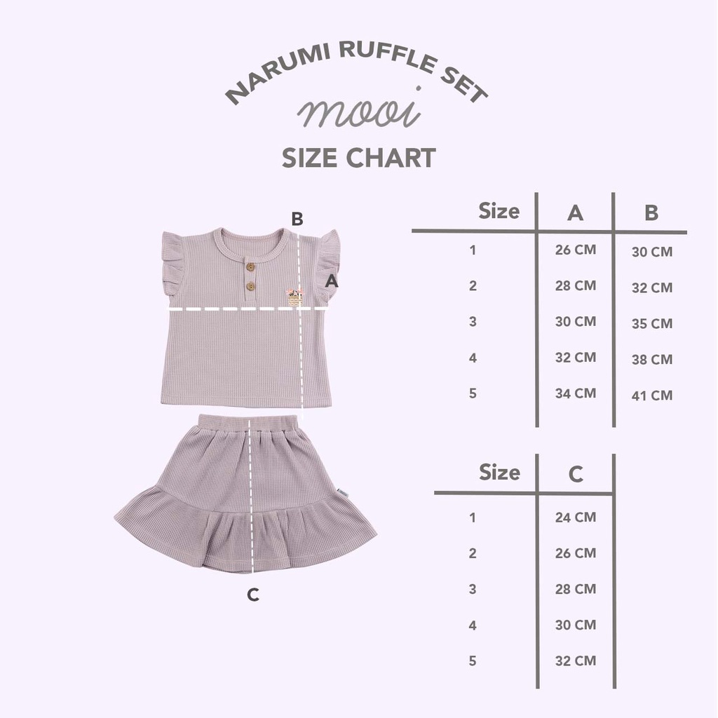 Baju Bayi Setelan Anak Perempuan Mooi Narumi Ruffle Set 1-3 Tahun