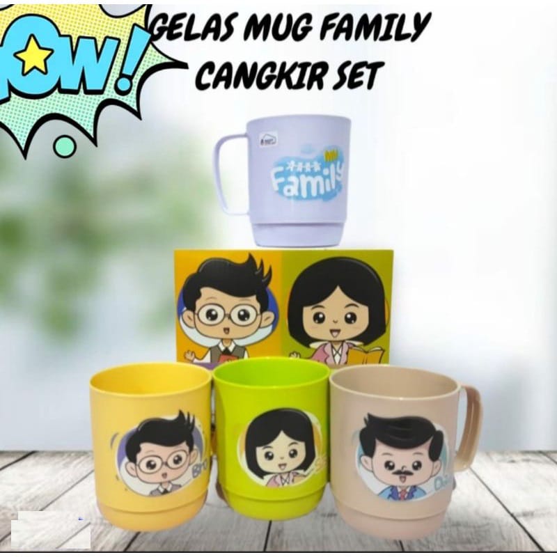 GELAS KARAKTER FAMILY SET 4 PCS / BIGGY GELAS SET MUG FAMILY 4 IN 1 VD