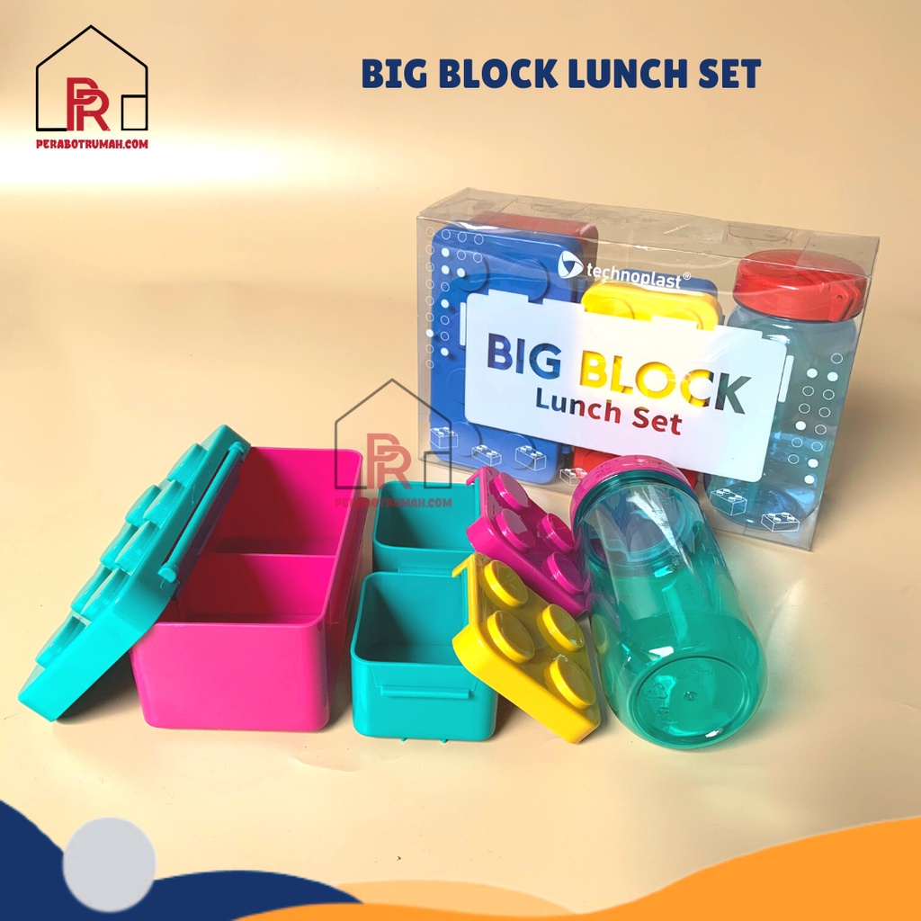 Set Tempat Makan + Botol Big Block / Lunch Box Design Unik Mainan Lego Anak Sekolah