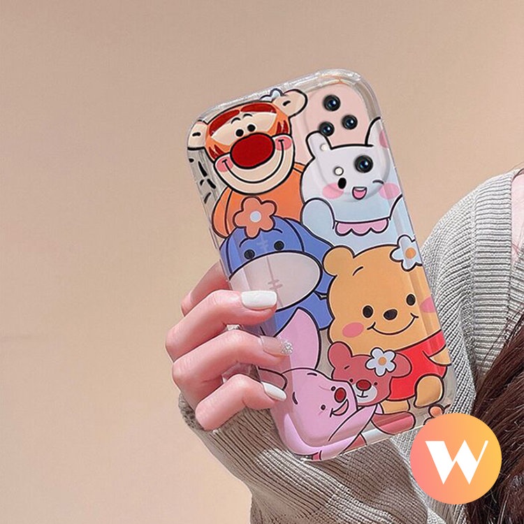 IPHONE Kartun Lucu Winnie The Pooh Bear Full Case Kompatibel Untuk Iphone11 13 12 14 Pro Max X 7 6s 6 8 Plus XR XS Max SE 2020 Lembut TPU Shockproof Airbag Penutup Belakang