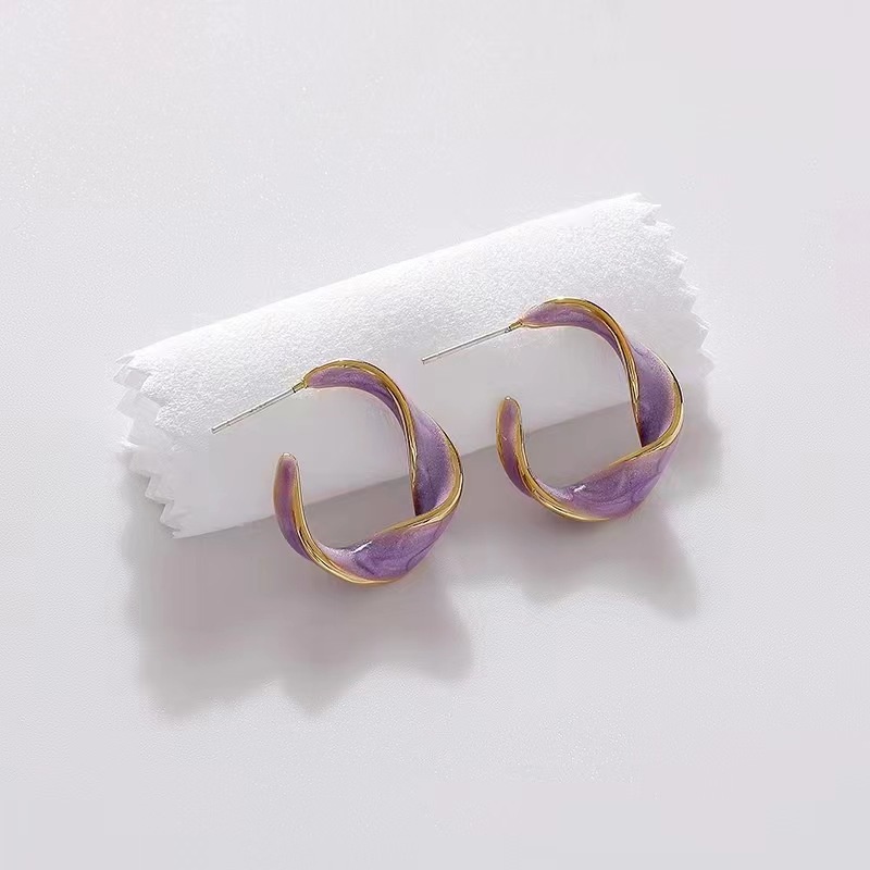 Korea Korea Perancis Tidak Teratur Spiral Cream Putih Anting-Anting Perempuan Gaya Baru S925 Perak Jarum Niche Desain Anting-Anting Sederhana