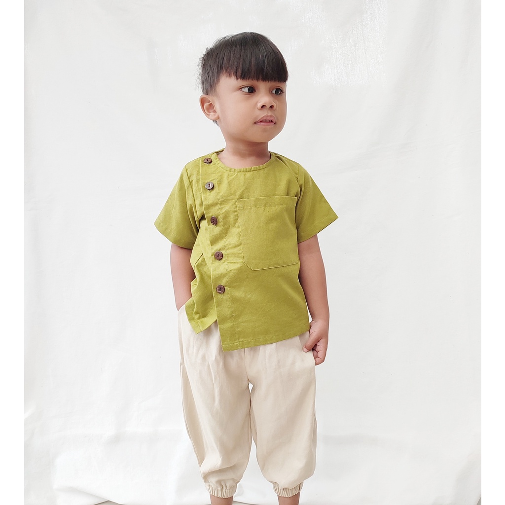 Littlepopy RYUJI Linen Top - Baju Kemeja Korean Anak Laki-laki Linen Atasan Korea Cowok