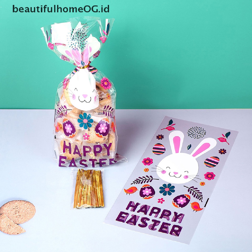 // Beautifulhomeog.id// 50Pcs Kantong Bingkisan Paskah Dengan Kawat Ikat Telur Kelinci Kemasan Plastik Candy Bags **