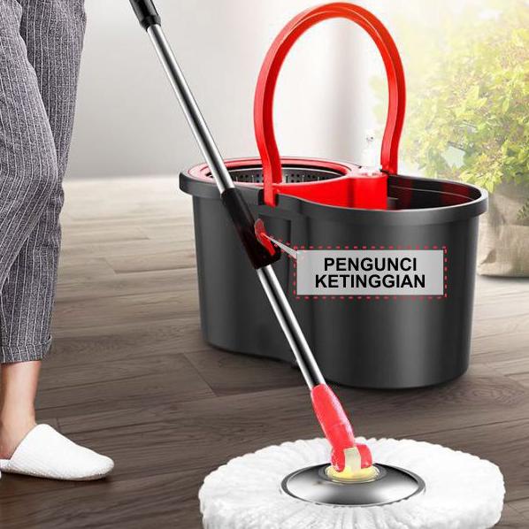 ☼ Alat Pel Lantai Spin Super Magic Mop Praktis Ember Bilas Bahan PP Plastik & Baja Tahan Karat Perle