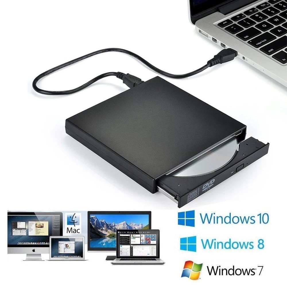 【COD】External DVD Drive Slim Portable Optical Drive Writer Burner Rewriter CD ROM Drive Untuk PC /Laptop