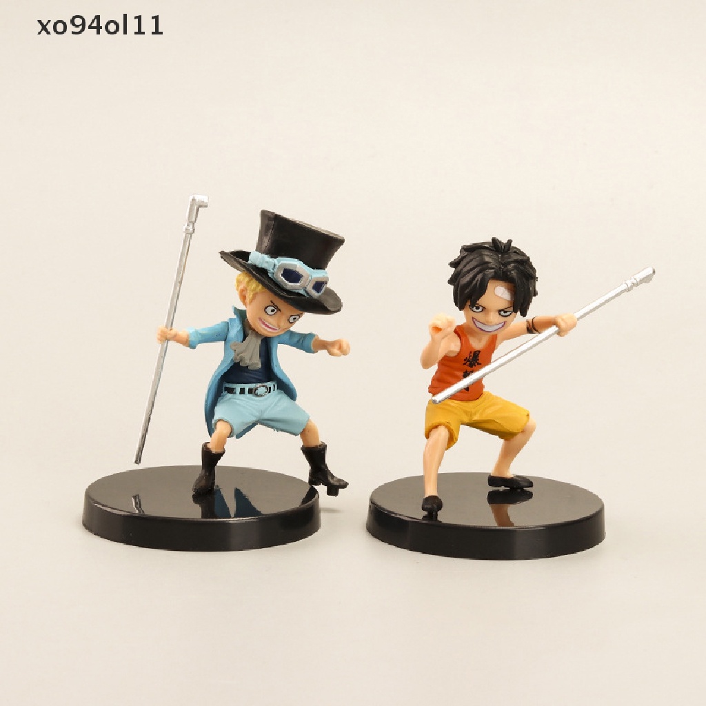 Xo 3Pcs/set Anime One Piece Luffy Ace Sabo PVC Action Figurine Dengan Tongkat PVC Action Figure Model Mainan Boneka Anak Hadiah Masa Kecil OL