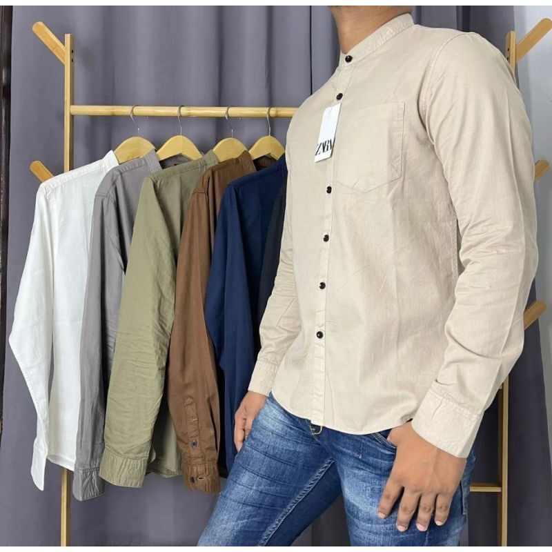 Baju Kemeja Sanghai Zara Premium Slimfit Bahan Katun Twill || Kemeja Panjang Casual || Kemeja Panjang Pria