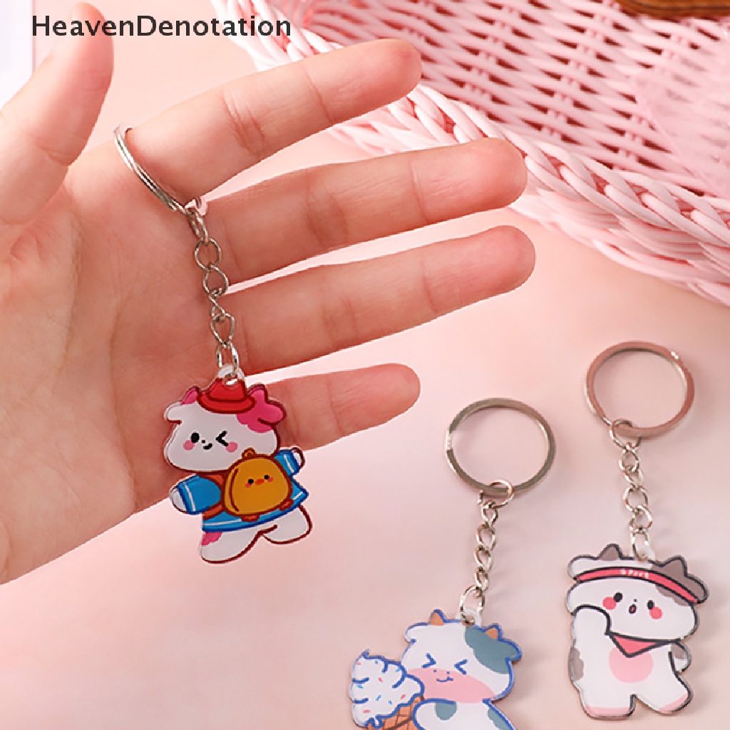 [HeavenDenotation] Kartun Akrilik Ekspresi Gantungan Kunci Net Merah Lucu Pasangan Tas Sekolah Ornamen Ternak Sekitarnya Berdiri Liontin Pesona Keyring Hadiah HDV