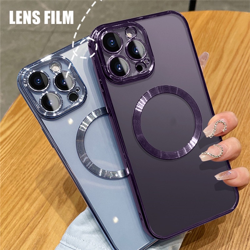 IPHONE Warna Baru Deep Purple Kompatibel Untuk Iphone14Mewah 6D plating Casing Ponsel Magnetik Kompatibel Untuk Iphone14 13 pro Max11 12 pro Max14 Plus 11 pro max Transparan Lembut Silikon