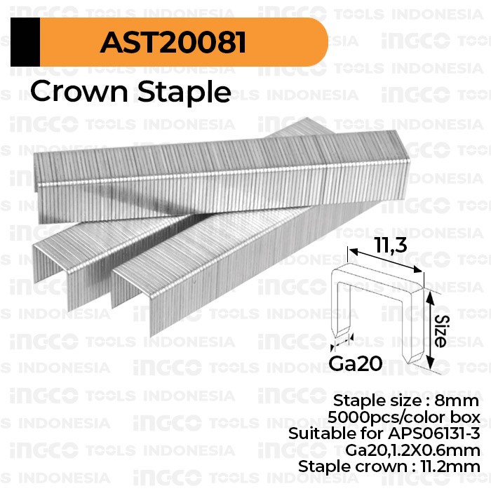 

Best Seller Crown Staples (U 8 Mm) Ingco Ast20081 - Refill Isi Steples Tembak U8