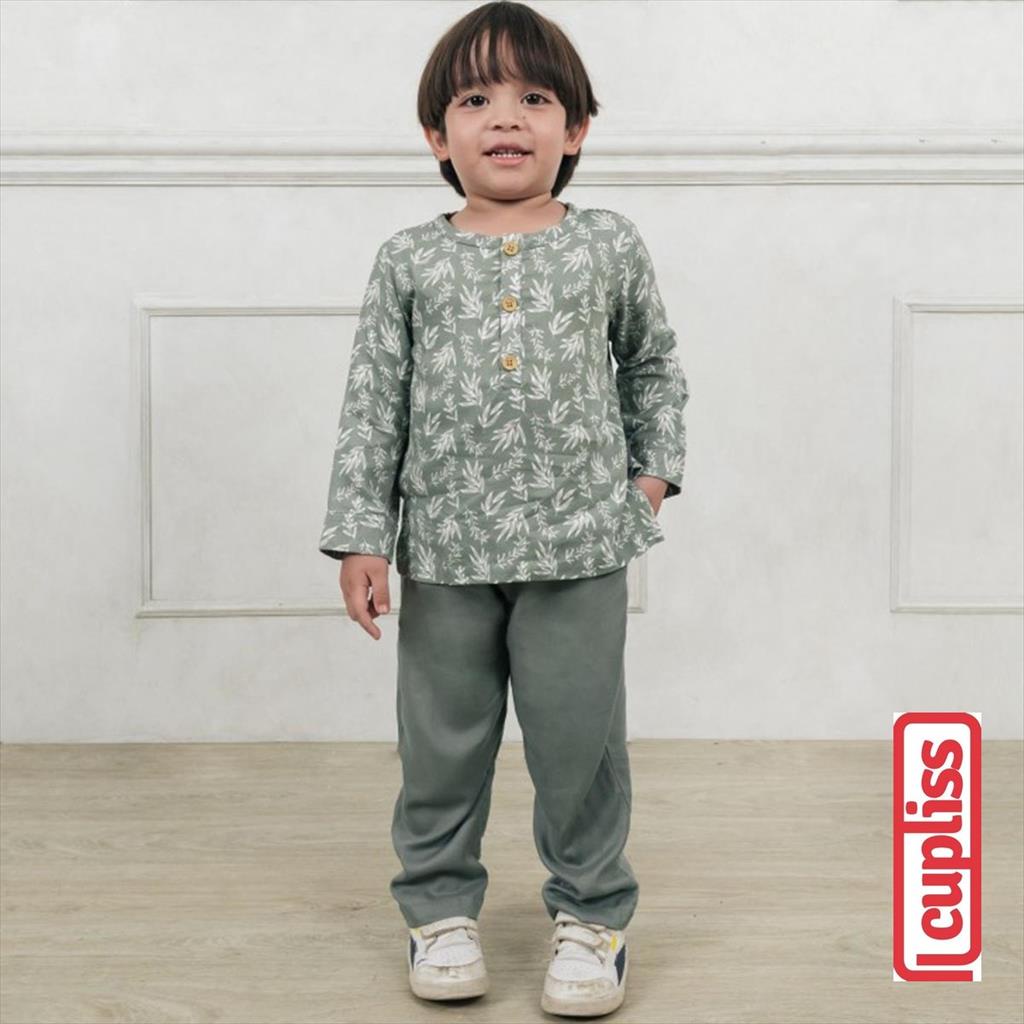 Olive Walnut Little Palmerhaus Timeless Button Koko Baju Koko Anak