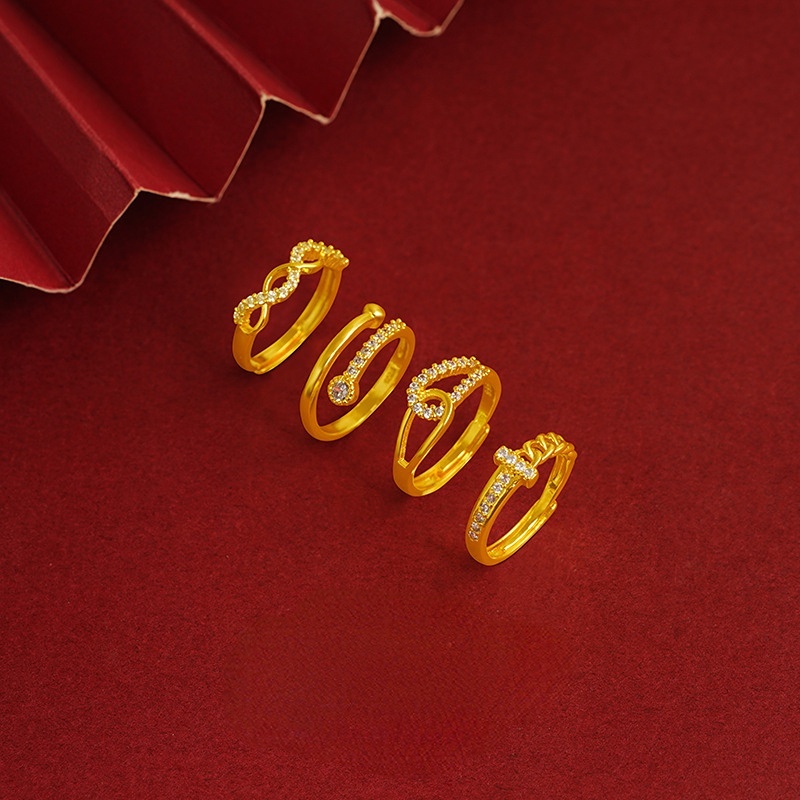 Goldkingdom Perhiasan Fashion 24 K Bangkok Aksesoris Ready Stock Sederhana Berlian Cincin Wanita Cincin Indah Dapat Disesuaikan