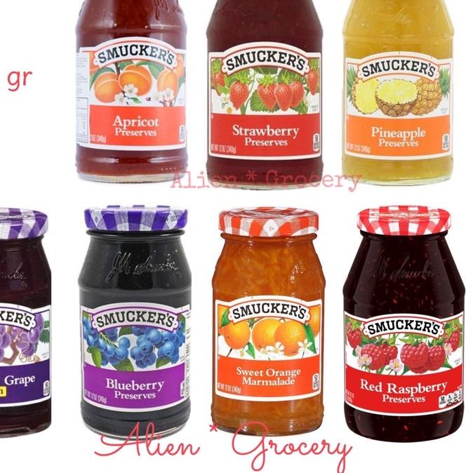 

✼ Smucker Smuckers Selai Olesan Apricot Strawberry Red Raspberry Blueberry Pineapple Grape Concorde Sweet Orange 340gr ♔