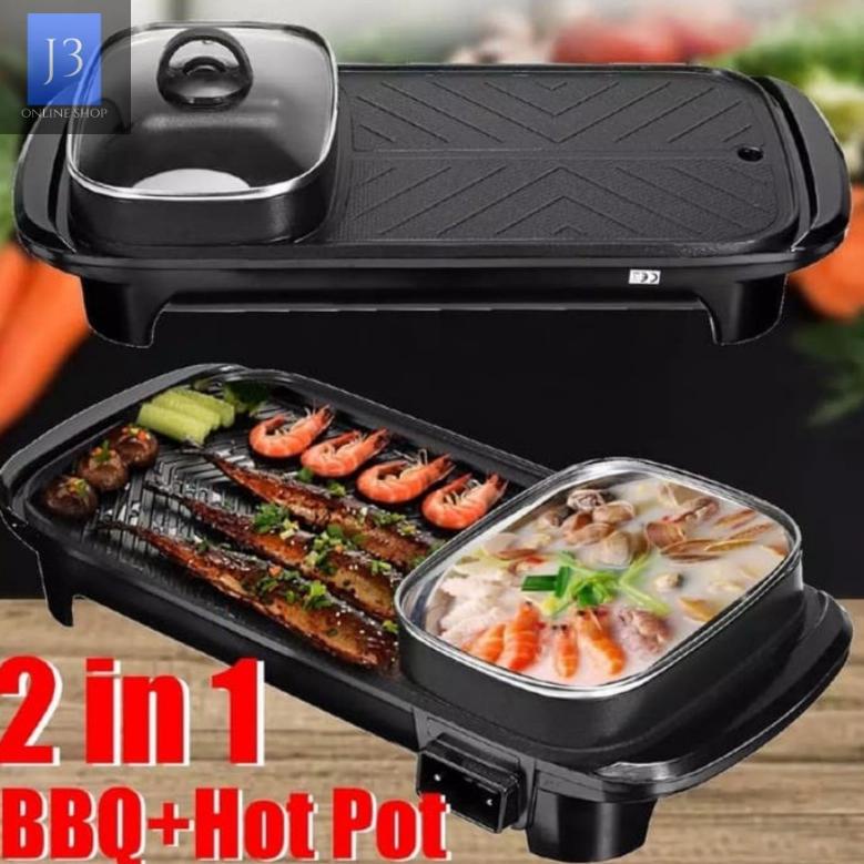 [ SALE ]  TURUN HARGA Kompor Panggangan Bbq Dan Hotpot Listrik 2 In 1 1300watt Grill Bbq Hotpot Elek