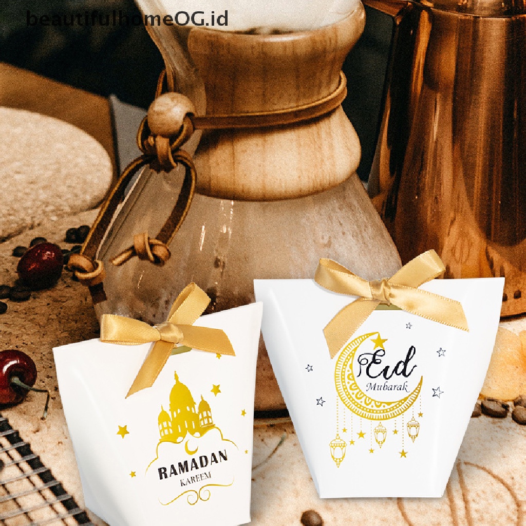 // Beautifulhomeog.id// 10Pcs Eid Mubarak Gift Box Ramadan Kareem Candy Bags Dekorasi Festival Islami **