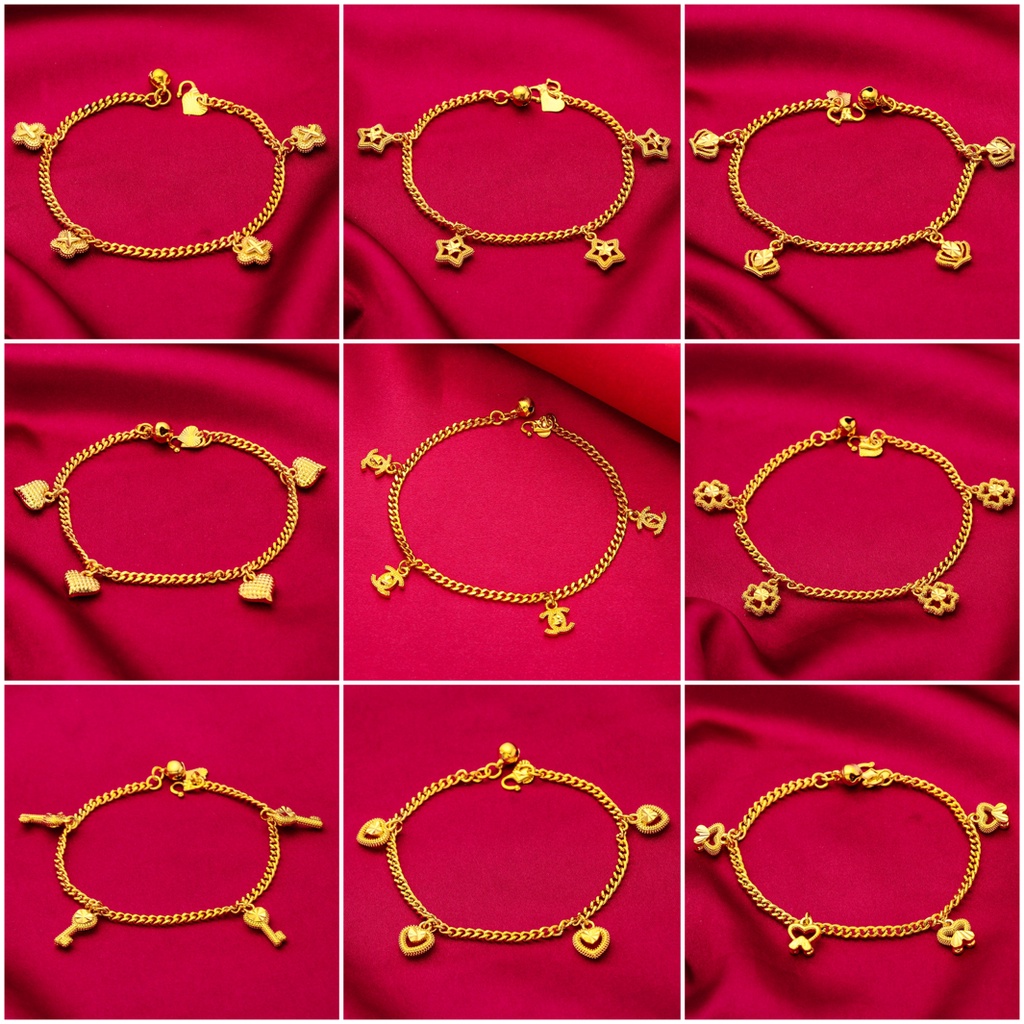 Gelang Berlapis Emas 24K Gelang Gelang Hati Bintang Berujung Lima Gelang Semanggi Empat Daun Aksesoris Hadiah