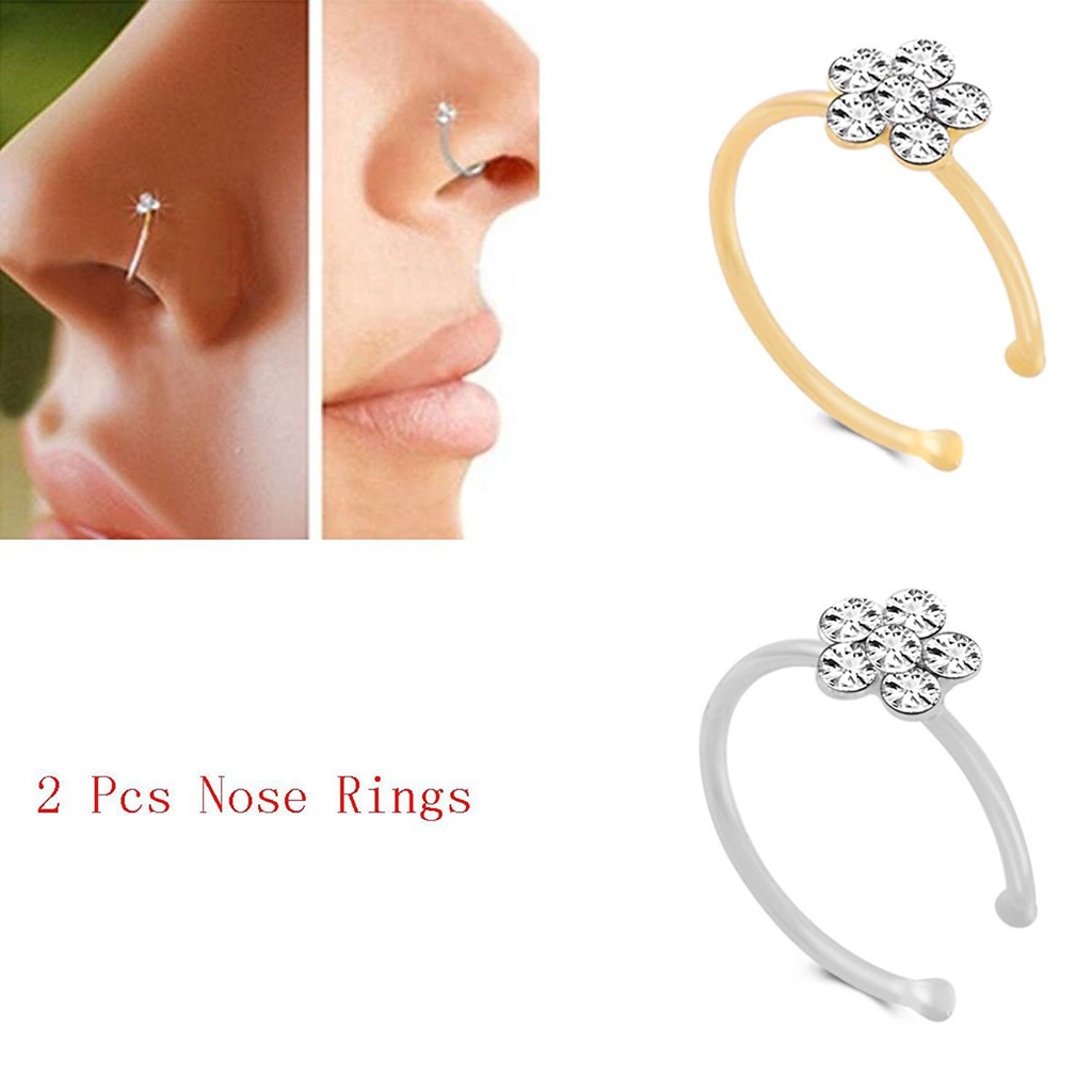 Cincin Hidung Desain Plum Aksen Berlian | Kuku Hidung Bahan 925 Silver | Perhiasan Tindik | Aksesoris Pria Dan Wanita | Sendok Garpu Bahan Stainless Steel