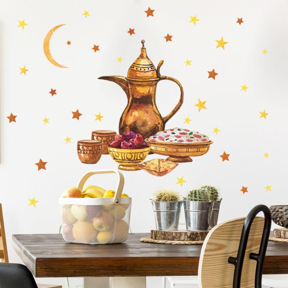 【 ELEGANT 】 Bulan Stiker Kreatif Tahan Air Eid Mubarak 3D Sofa Latar Belakang DIY Mural Dekorasi Dream Ungu Meja Makanan Ringan Stiker