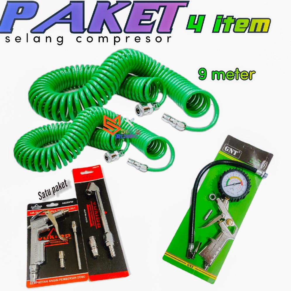 M79 PAKET slang recoil hose kompresor selang 9 meter +inflator + air chuk & air duster bisa cod baya