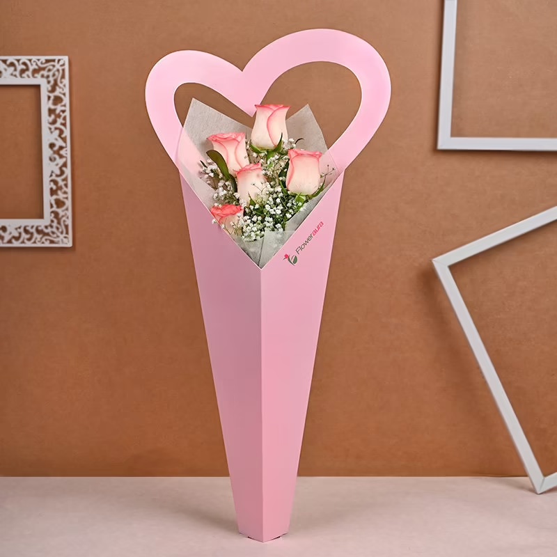[5 Pcs] Flower Paper Bag Love / Flower Bags With Handle / Gift Bag Bouquet / Paper Bag Bunga Bentuk Love / Tas Tote Buket Bunga Bentuk Love / Kantong Btk Love