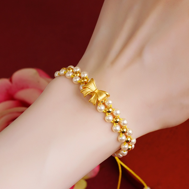 Goldkingdom Perhiasan Fashion Emas Asli Kadar 375Bangkok Aksesoris Ready Stock Princess on The Run Busur Tali Rantai Adjustable Gelang Wanita