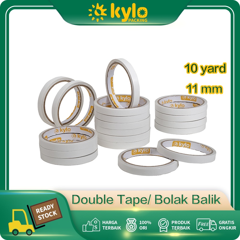 

☀️Kylo Packing☀️Lakban Double Tape Uk:11mmx10yard Solasi Bolak Balik 1.1cmx10y Selotip 1/2inch Kualitas Bagus Murah