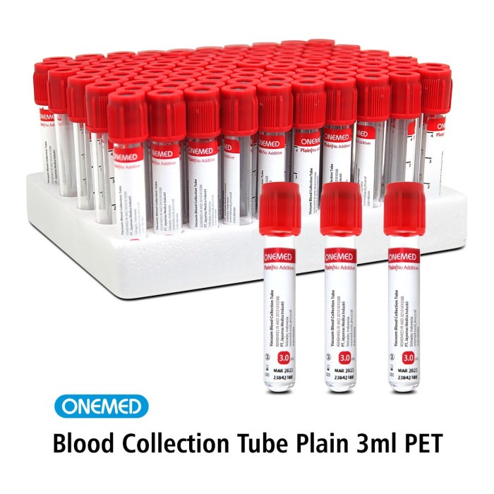 Tabung Darah Blood Collection Tube Plain PET 3ml OneMed Box Isi 100 OJ