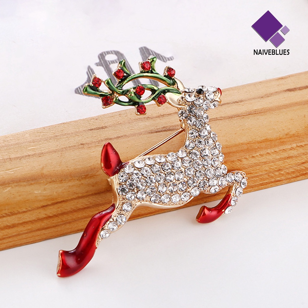 &lt; Naiveblues &gt; Bros Pin Bentuk Rusa Perhiasan Berlian Imitasi Mengkilap Indah Bros Natal