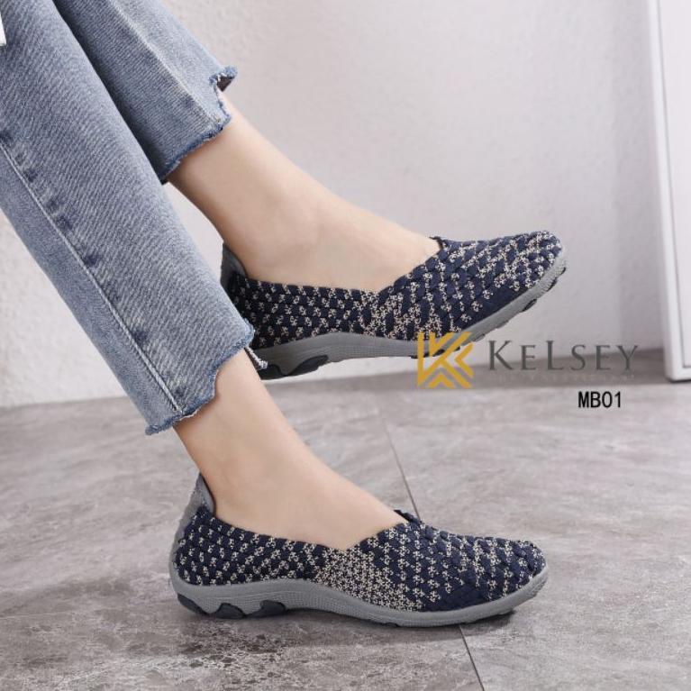 Sale Terbatas Kelsey Sepatu Rajut Wanita MB01 Flats Shoes Rajut anyaman