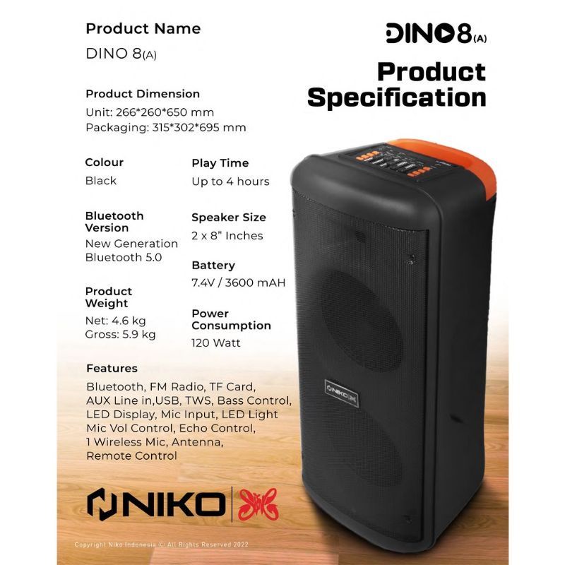 speaker NIKO DINO 8A NIKO Speaker Trolley Dino 8 Series