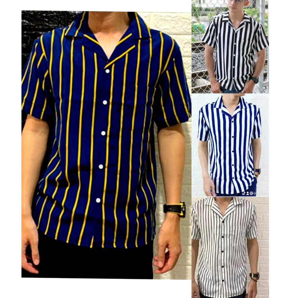 STOK TERBATAS KEMEJA SALUR PRIA STRIPE LENGAN PENDEK COWOK SLIM|KEMEJA SALUR PRIA STRIPE LENGAN PEND