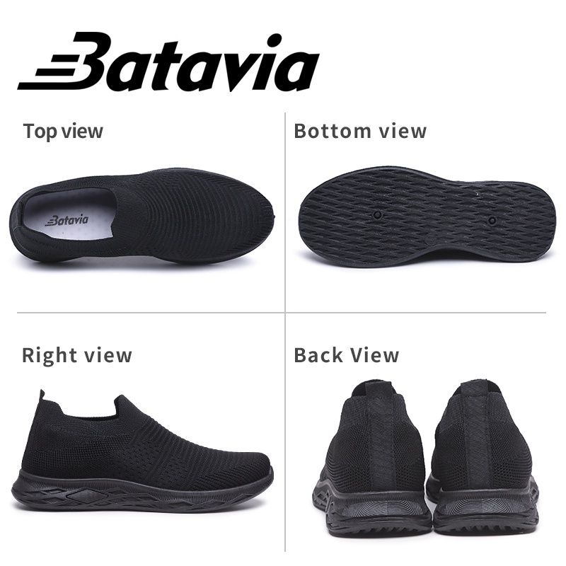 （COD）Batavia 2023 Sepatu Pria Ringan Hitam Slip-On Pria Sepatu Senior Sepatu Kasual Sepatu Kets Flyknit Bernapas Sol Lembut Sepatu men  Sneakers B33 B34