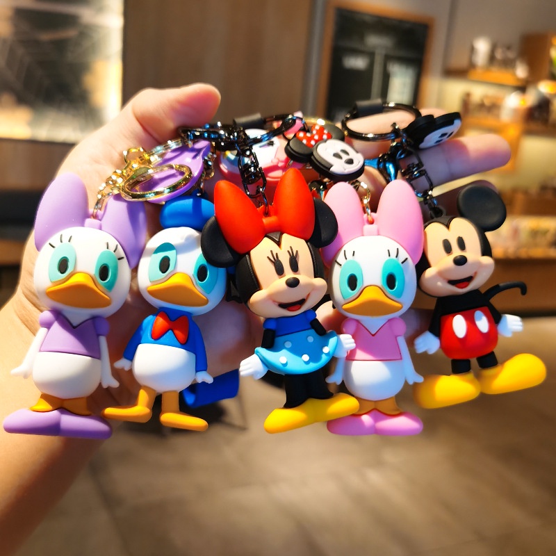 Gantungan Kunci Animasi Tiga Dimensi Mickey Minnie Boneka Keychain Pvc Kreatif Kartun Pasangan Lucu Karet Lembut Key Ring