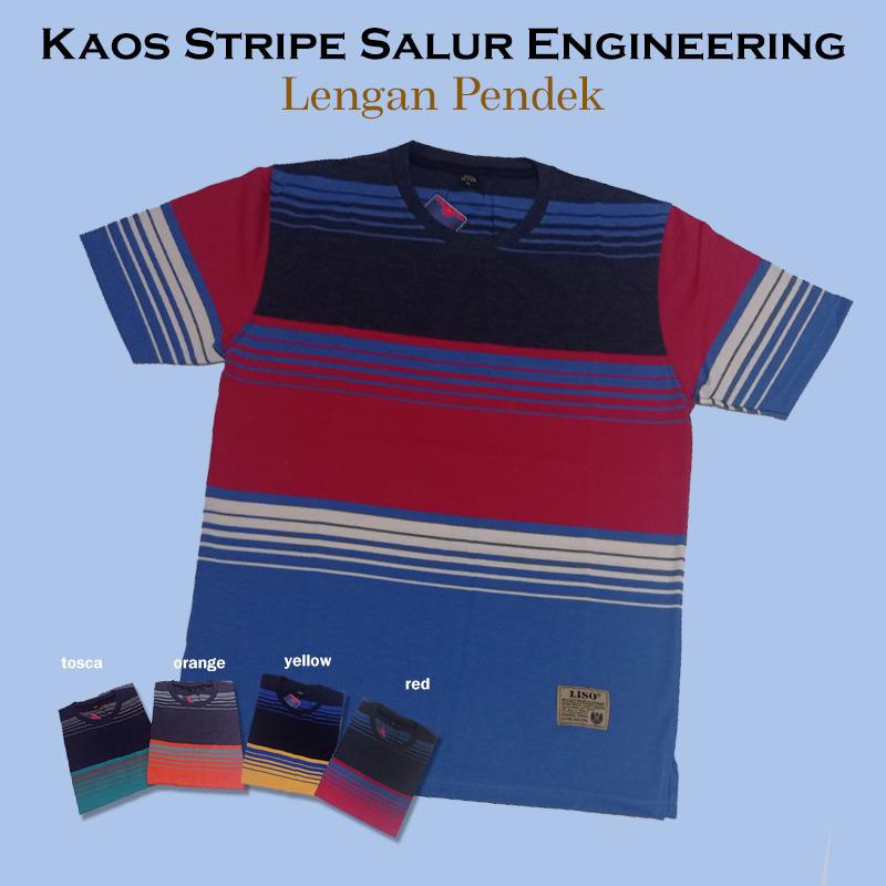 Kaospolos - Kaos stripe salur engineering | kaos belang garis garis lengan pendek 7884