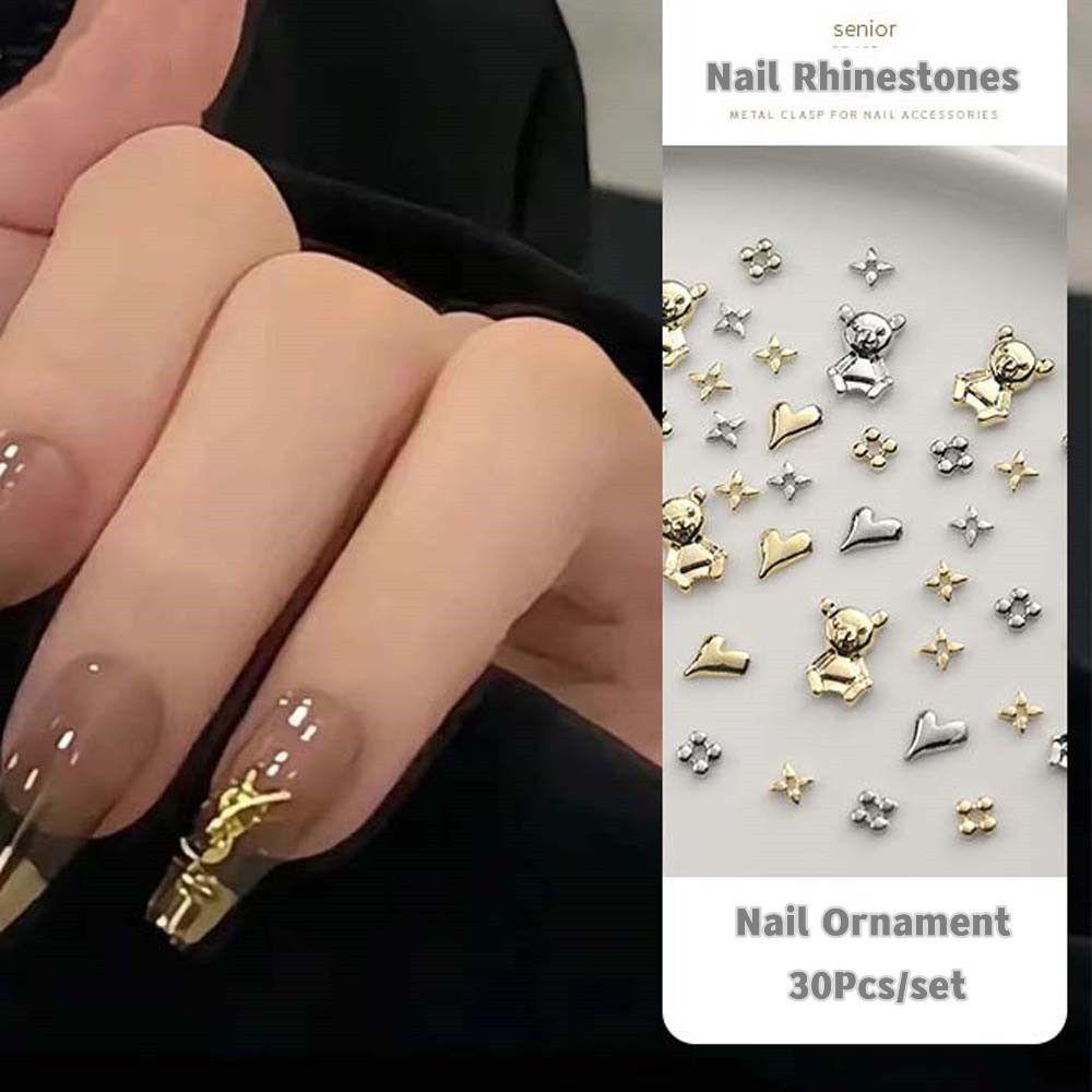 Agustina Beruang Hiasan Kuku Wanita Emas Perak Love Hati Merek Logo Hiasan Kuku Nail Jewelry