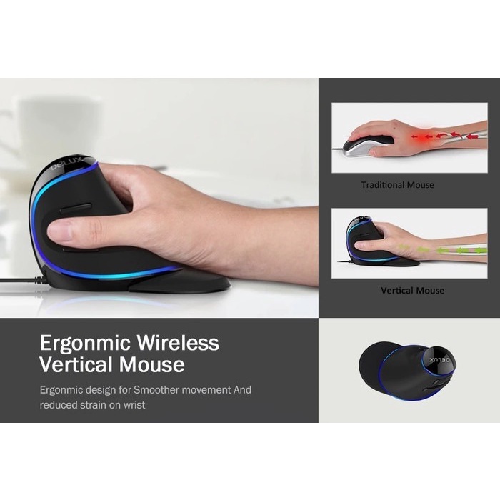 Delux M618 Plus Wired Blue Light Vertical Mouse With Wrist Palm
